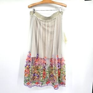 Aratta Silent Journey Create Space Pearl Beige Tulle Floral Maxi Skirt Size S/M
